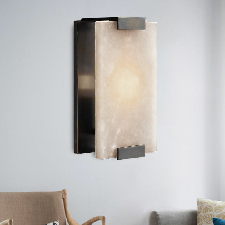 Skørter | 10.5"/18.5" Width Rectangular Wall Light Traditionary Metal 1 Head Black/Brass Wall Lamp Fixture with White Marble