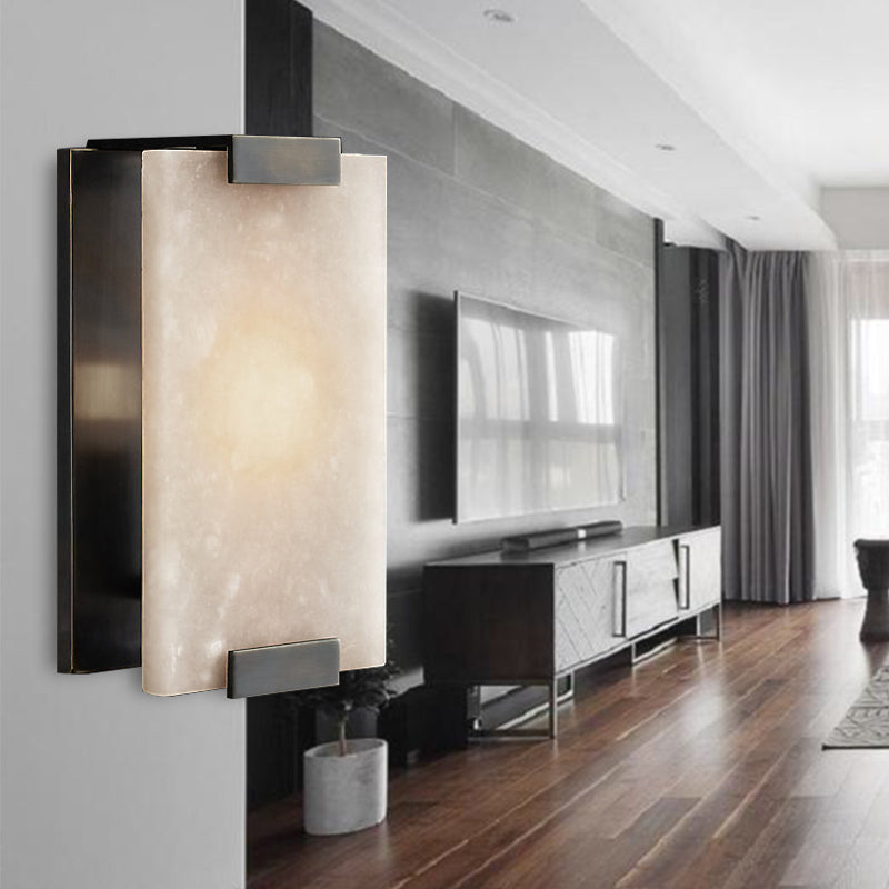 Skørter | 10.5"/18.5" Width Rectangular Wall Light Traditionary Metal 1 Head Black/Brass Wall Lamp Fixture with White Marble