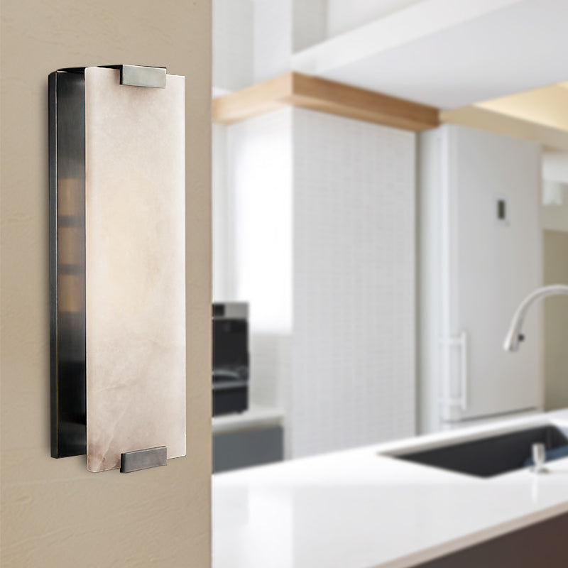 Skørter | 10.5"/18.5" Width Rectangular Wall Light Traditionary Metal 1 Head Black/Brass Wall Lamp Fixture with White Marble