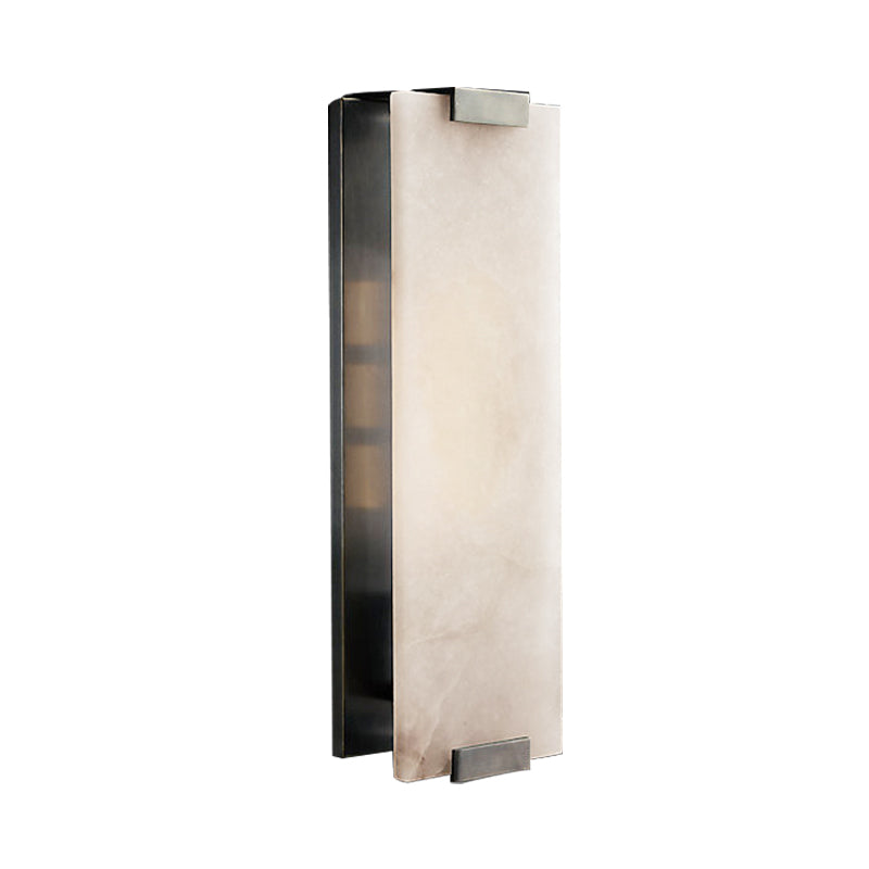 Skørter | 10.5"/18.5" Width Rectangular Wall Light Traditionary Metal 1 Head Black/Brass Wall Lamp Fixture with White Marble