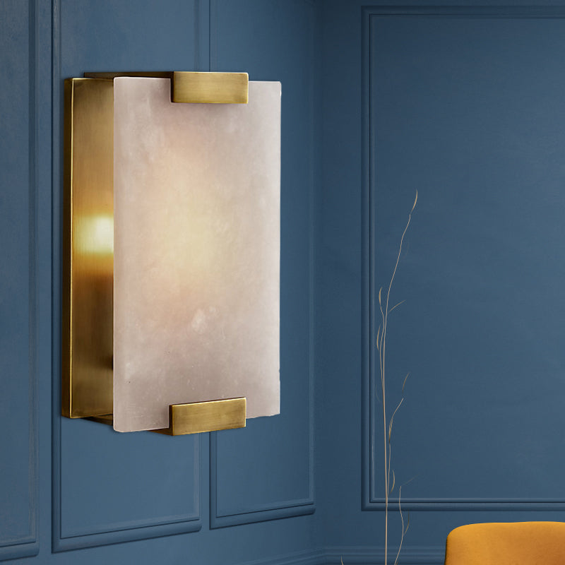 Skørter | 10.5"/18.5" Width Rectangular Wall Light Traditionary Metal 1 Head Black/Brass Wall Lamp Fixture with White Marble