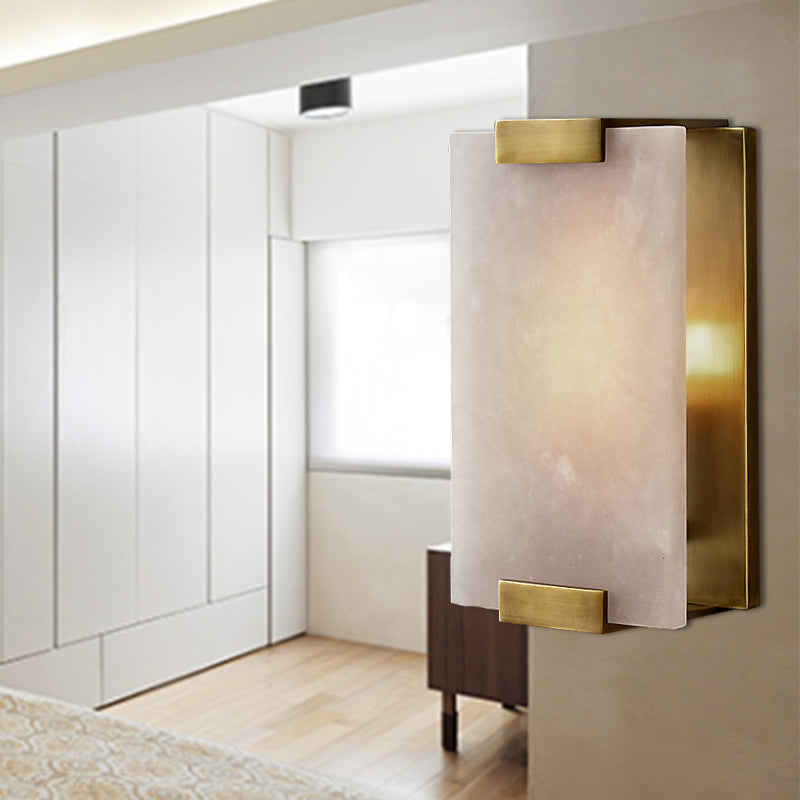 Skørter | 10.5"/18.5" Width Rectangular Wall Light Traditionary Metal 1 Head Black/Brass Wall Lamp Fixture with White Marble