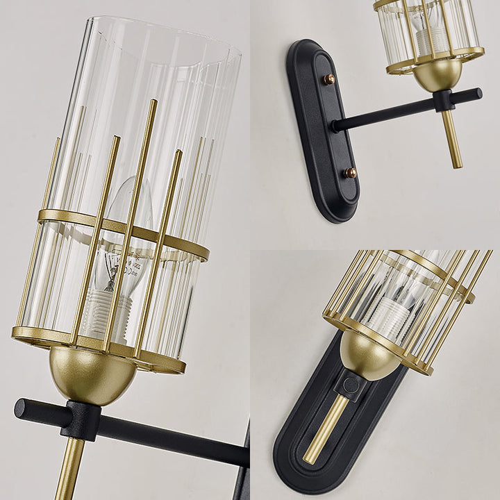 Skørter | Black Wall Lamp Traditionary Metal 1 Head Wall Mounted Lighting with Clear Glass Cylinder Shade for Nightstands