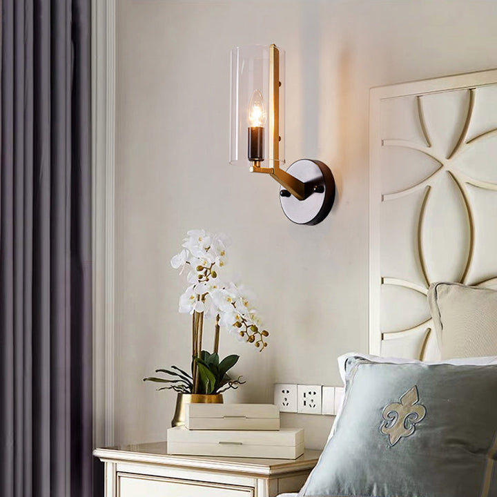 Skørter | Traditional Candle Wall Mount Lighting Metal 1 Head Wall Lamp in Gold with Cylinder-Shaped Clear Glass Shade