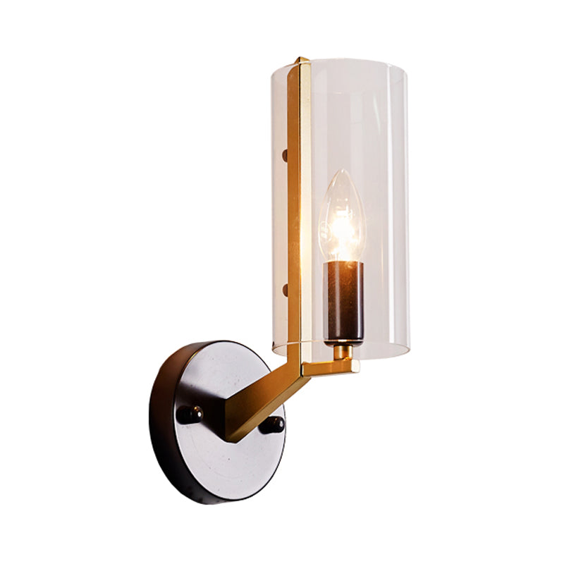 Skørter | Traditional Candle Wall Mount Lighting Metal 1 Head Wall Lamp in Gold with Cylinder-Shaped Clear Glass Shade
