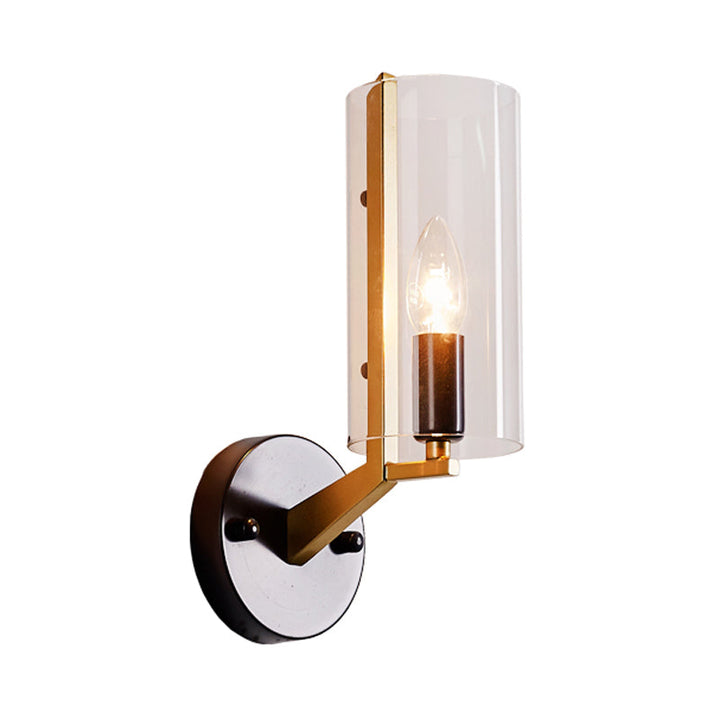 Skørter | Traditional Candle Wall Mount Lighting Metal 1 Head Wall Lamp in Gold with Cylinder-Shaped Clear Glass Shade
