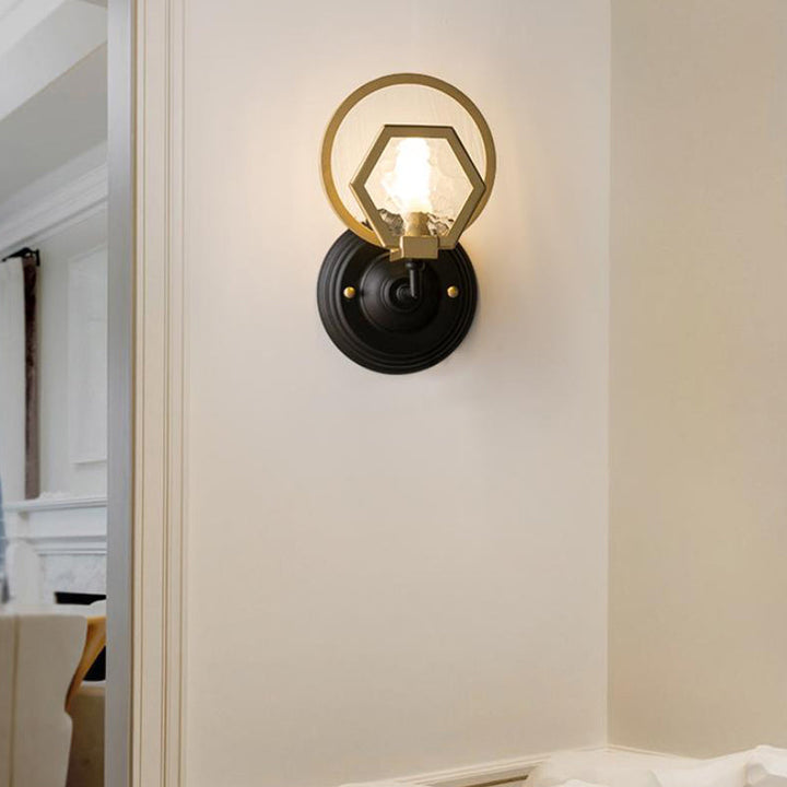 Skørter | Gold Hexagon Wall Lighting Traditional Texture Glass 1/2 Cup Sconces Lighting Fixture for Living Room