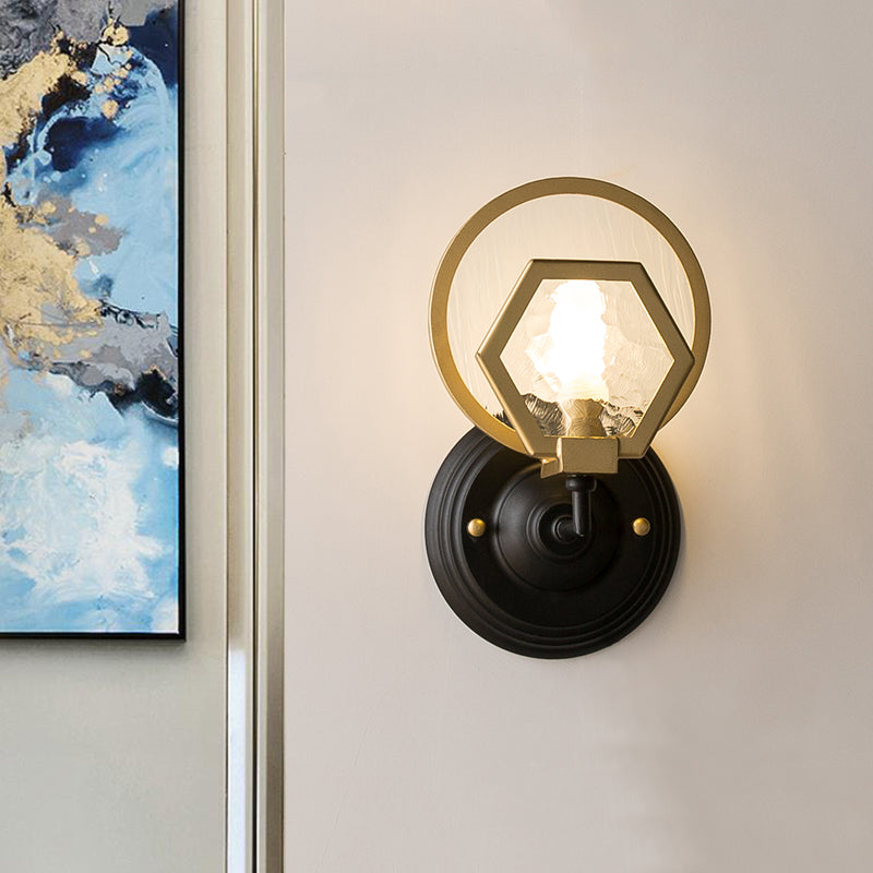 Skørter | Gold Hexagon Wall Lighting Traditional Texture Glass 1/2 Cup Sconces Lighting Fixture for Living Room