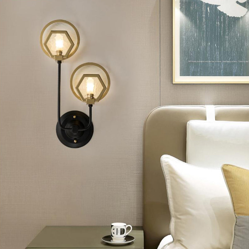 Skørter | Gold Hexagon Wall Lighting Traditional Texture Glass 1/2 Cup Sconces Lighting Fixture for Living Room