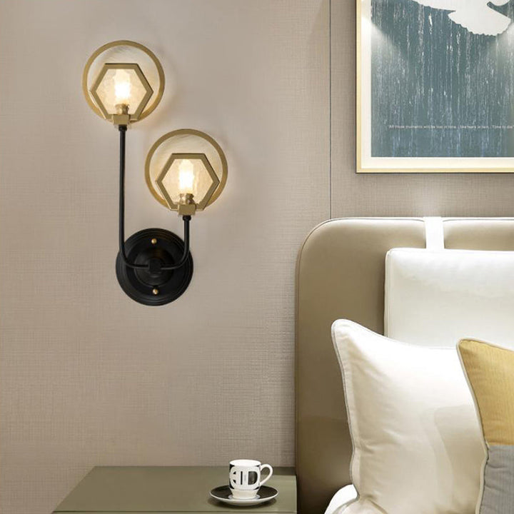 Skørter | Gold Hexagon Wall Lighting Traditional Texture Glass 1/2 Cup Sconces Lighting Fixture for Living Room