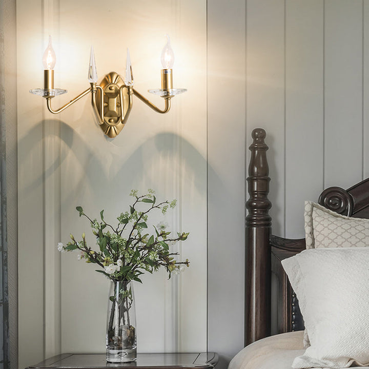 Skørter | Candle Wall Lamp Traditionary Metal 2 Heads Wall Lighting Fixture in Gold with Curved Arm