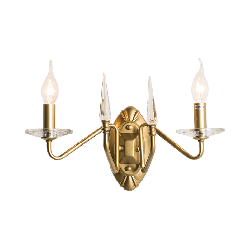 Skørter | Candle Wall Lamp Traditionary Metal 2 Heads Wall Lighting Fixture in Gold with Curved Arm