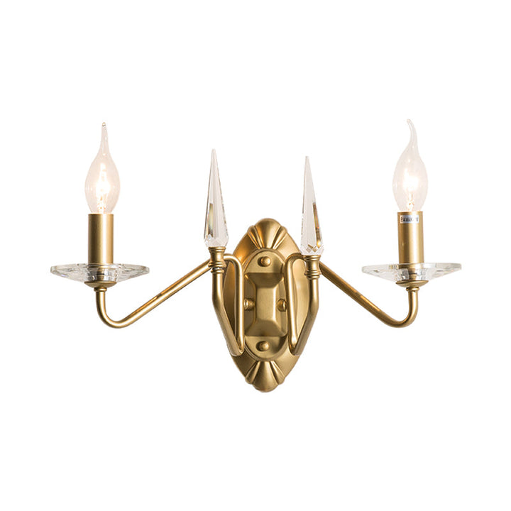 Skørter | Candle Wall Lamp Traditionary Metal 2 Heads Wall Lighting Fixture in Gold with Curved Arm