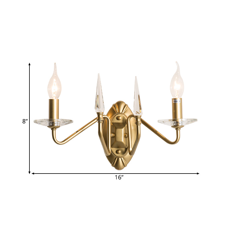 Skørter | Candle Wall Lamp Traditionary Metal 2 Heads Wall Lighting Fixture in Gold with Curved Arm