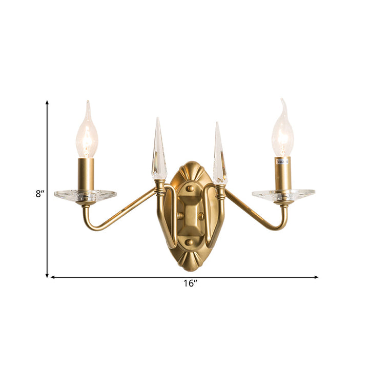 Skørter | Candle Wall Lamp Traditionary Metal 2 Heads Wall Lighting Fixture in Gold with Curved Arm