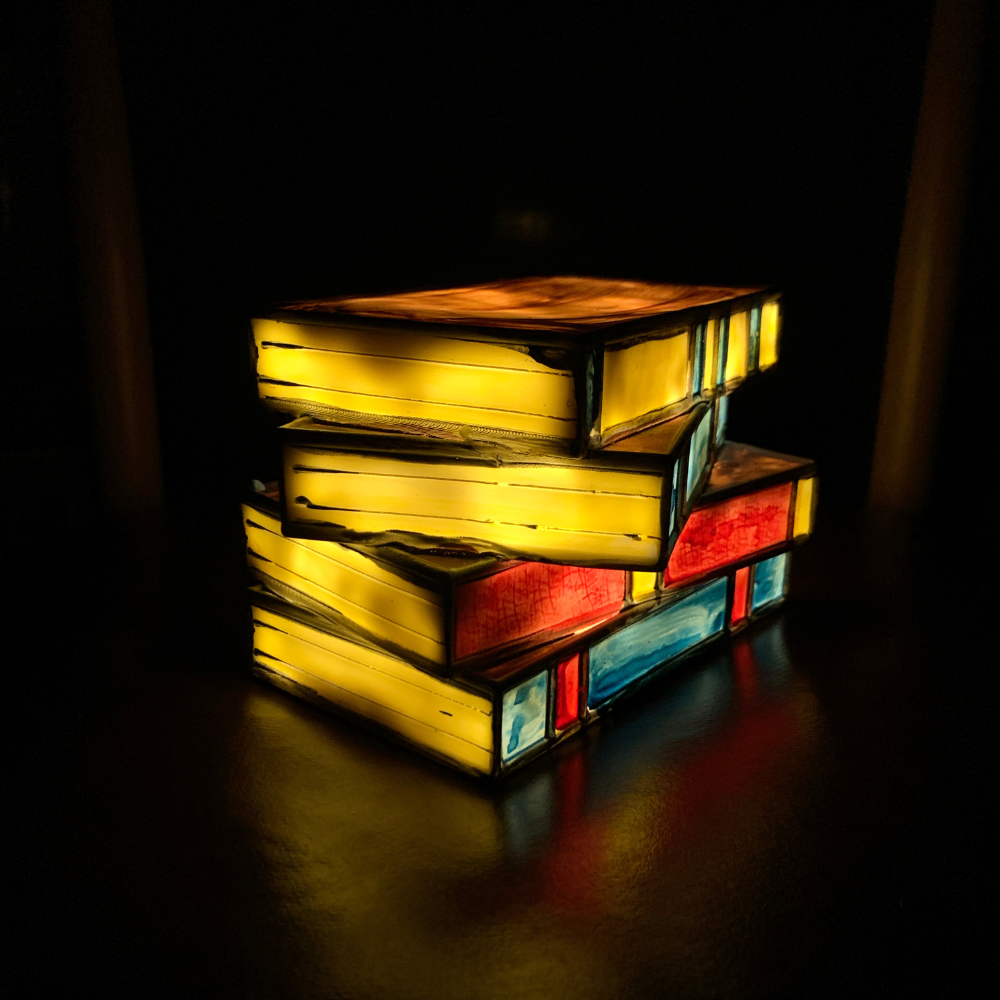 Lisslune | LumeNova Stained Glass Book Lamp | LED Table Light | Mood Light | Decorative Lighting for Home