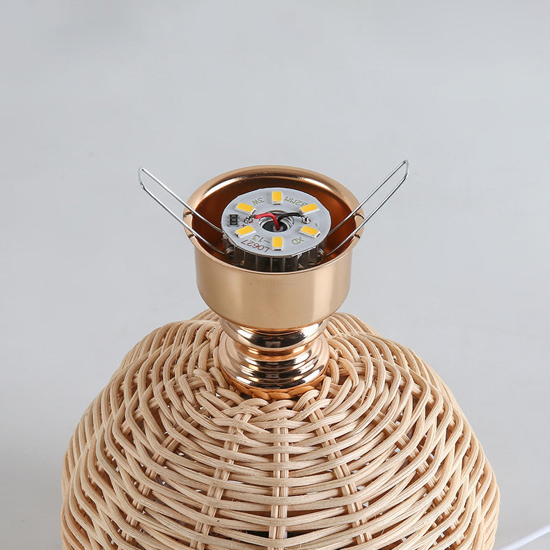 Lisslune | RattaLume Nordic LED Table Lamp | Woven Rattan & Foldable Fabric Shade | Mood Light | Decor for the Bedroom