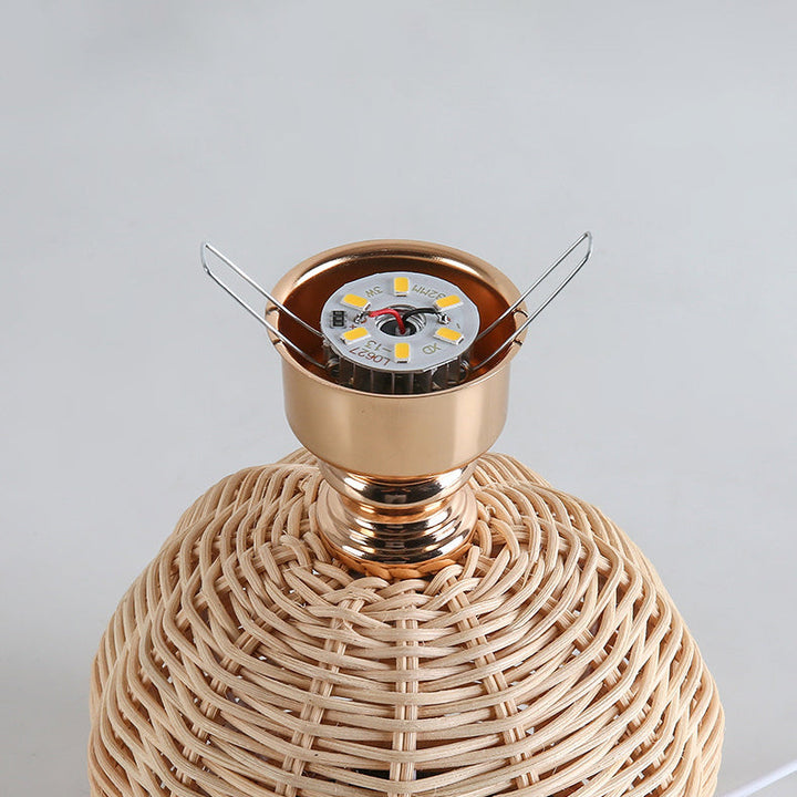Lisslune | RattaLume Nordic LED Table Lamp | Woven Rattan & Foldable Fabric Shade | Mood Light | Decor for the Bedroom