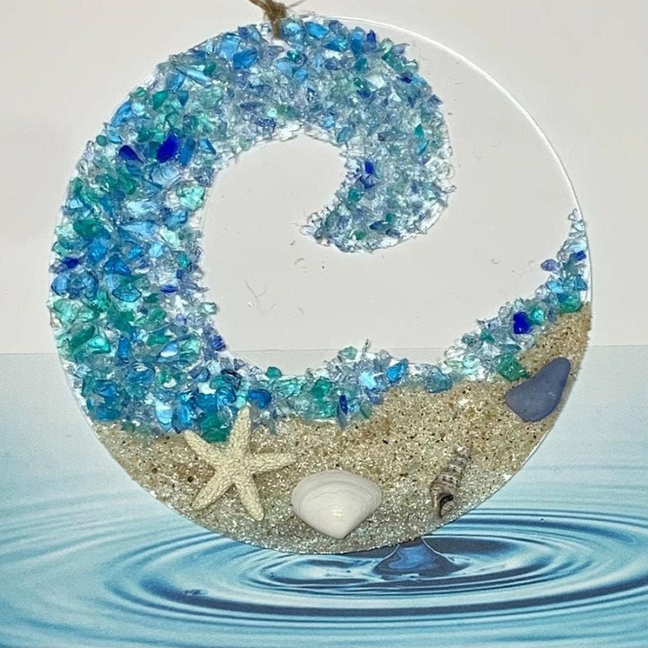 Lisslune | Sea glass sun catcher - Ocean breaking wave beach ornament