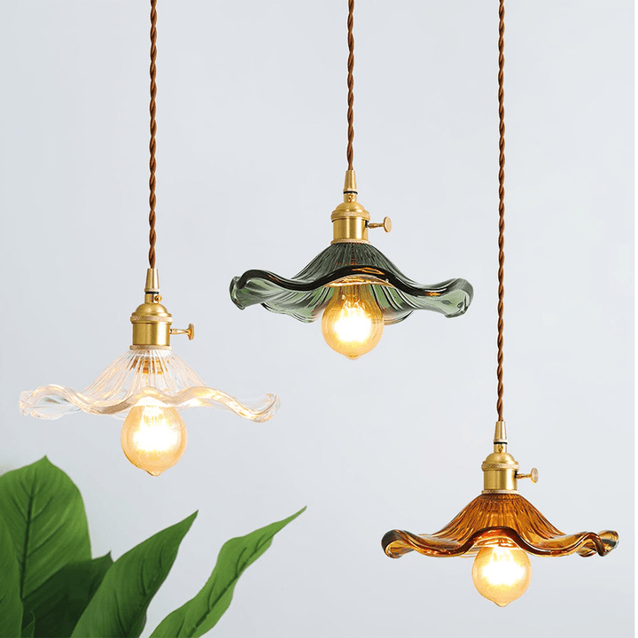 Lisslune | Elegant Hibiscus Flower Pendant Light – Glass & Brass Hanging Lamp