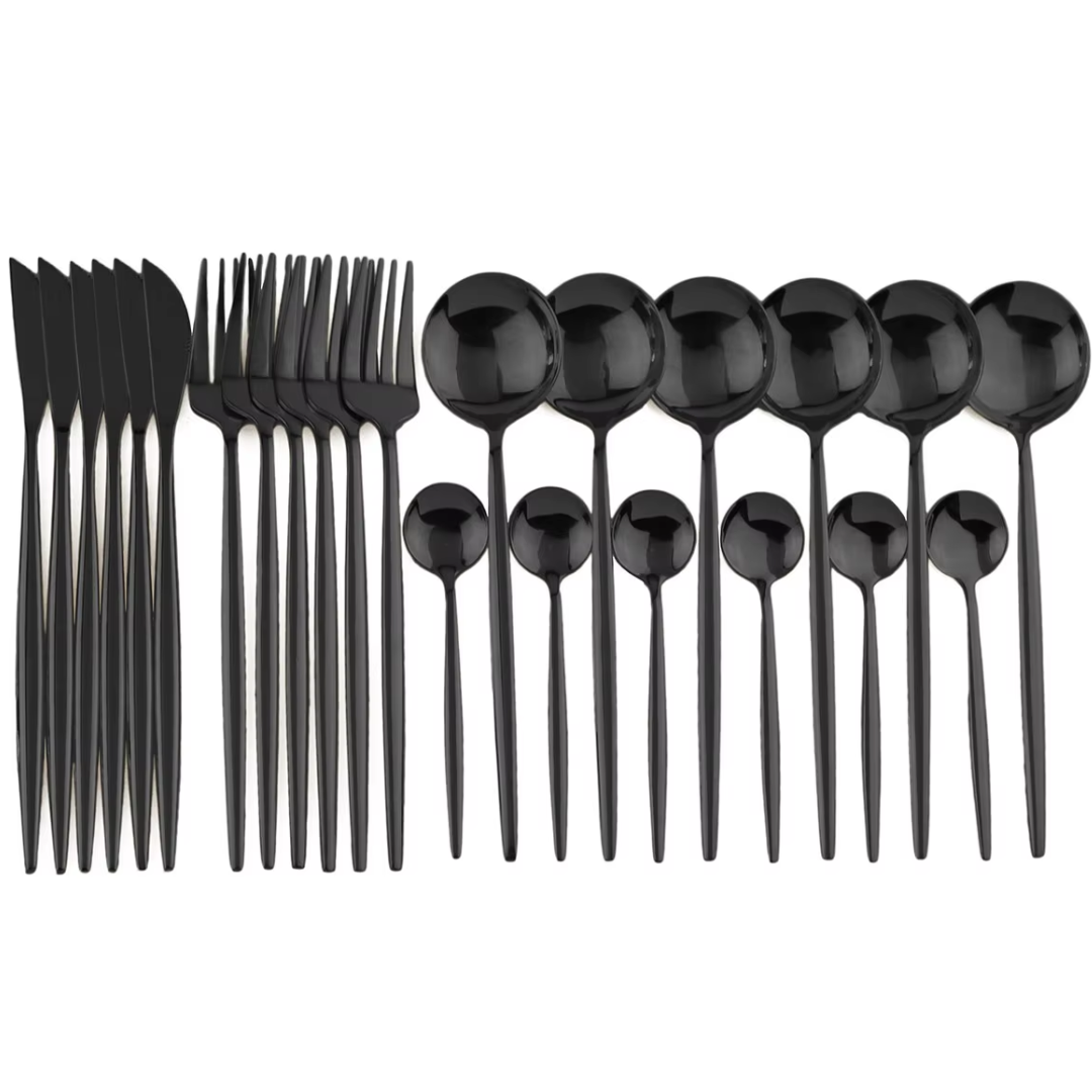 Lisslune | Luxury 24-Piece Black Cutlery Set – Stainless Steel & Dishwasher Safe