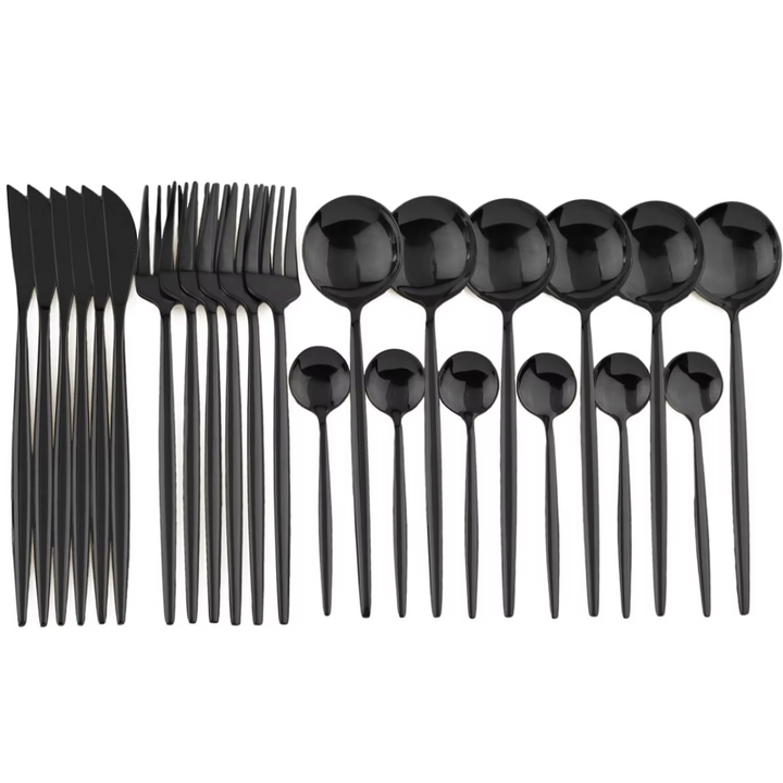 Lisslune | Luxury 24-Piece Black Cutlery Set – Stainless Steel & Dishwasher Safe