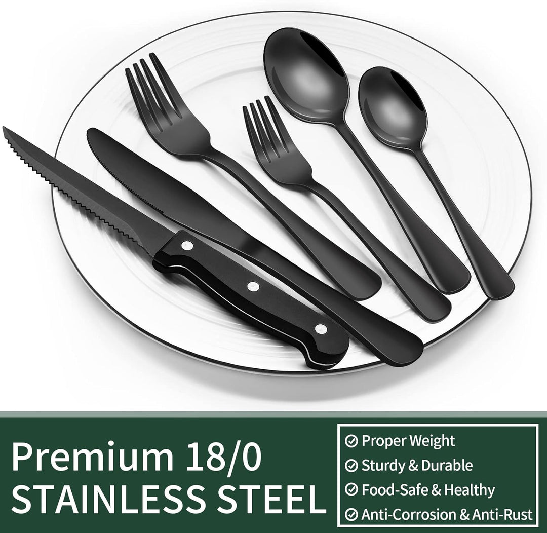 Lisslune | Luxury 24-Piece Black Cutlery Set – Stainless Steel & Dishwasher Safe