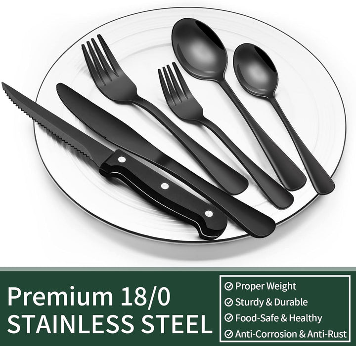 Lisslune | Luxury 24-Piece Black Cutlery Set – Stainless Steel & Dishwasher Safe