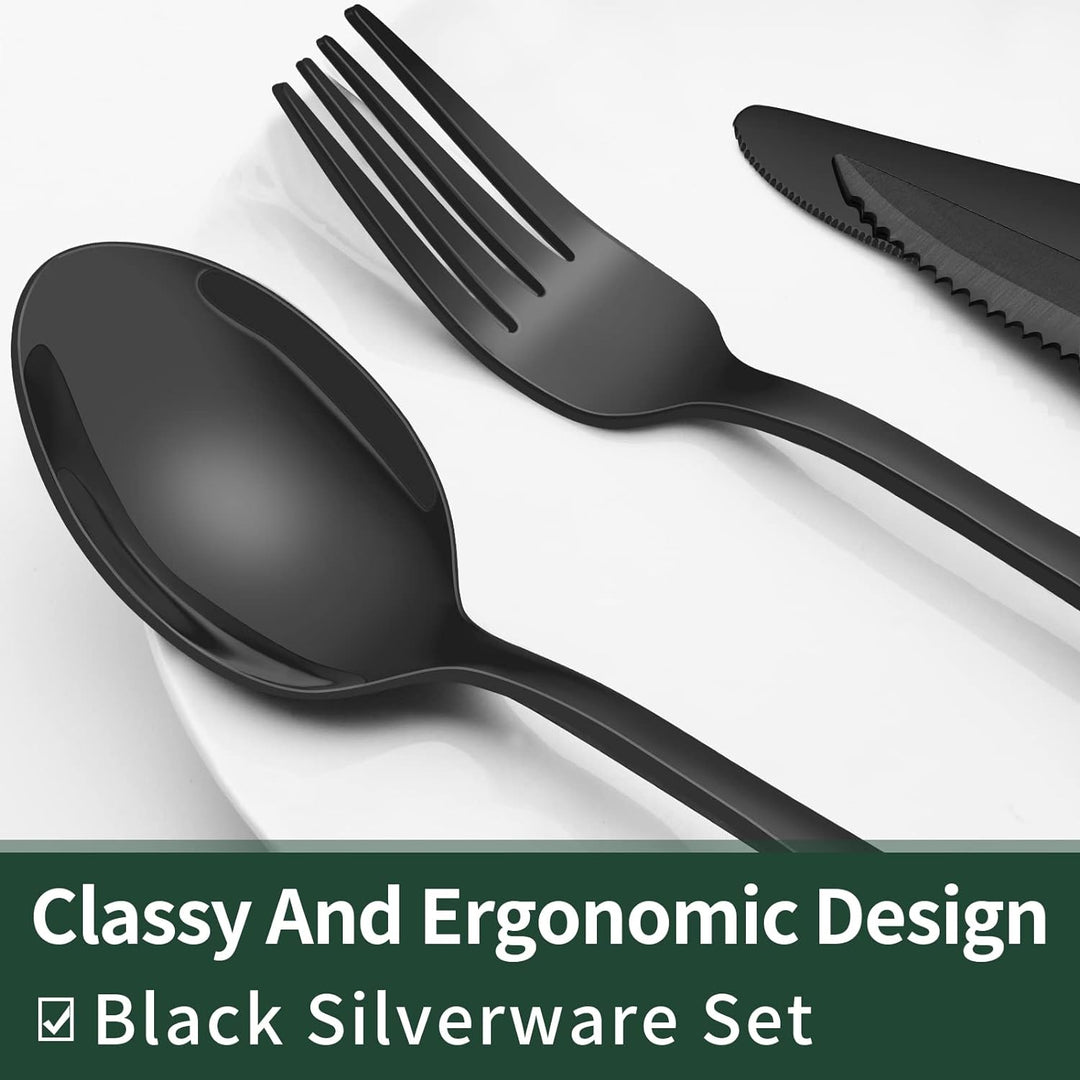 Lisslune | Luxury 24-Piece Black Cutlery Set – Stainless Steel & Dishwasher Safe