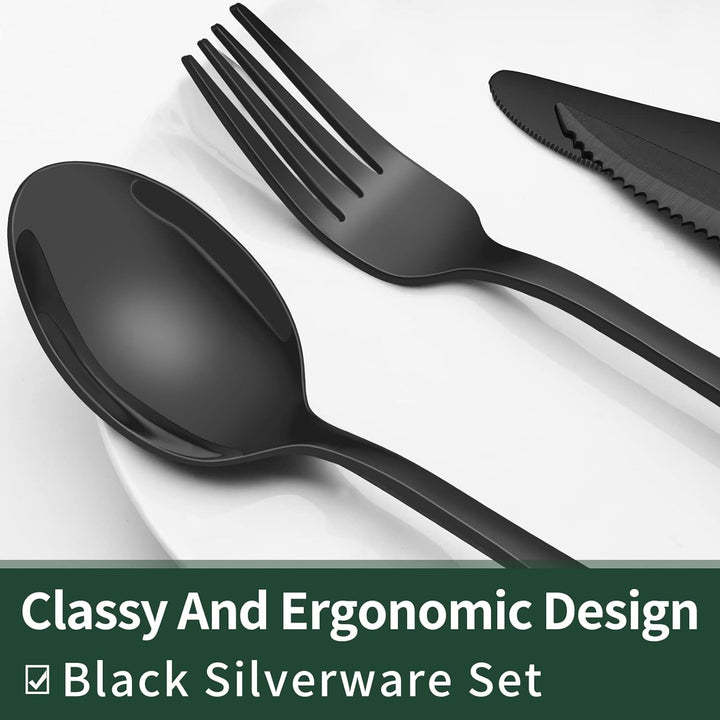 Lisslune | Luxury 24-Piece Black Cutlery Set – Stainless Steel & Dishwasher Safe