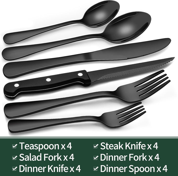 Lisslune | Luxury 24-Piece Black Cutlery Set – Stainless Steel & Dishwasher Safe