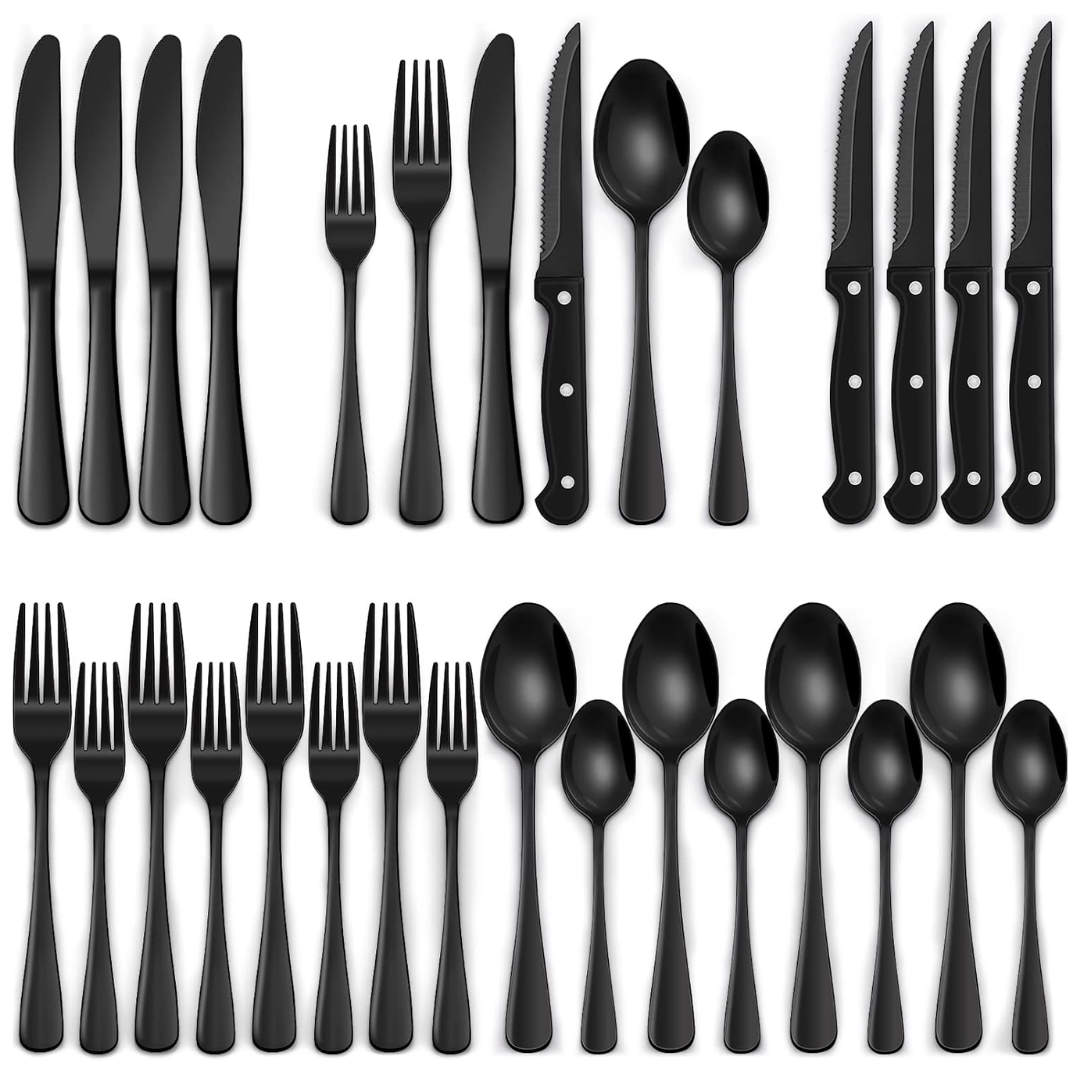 Lisslune | Luxury 24-Piece Black Cutlery Set – Stainless Steel & Dishwasher Safe