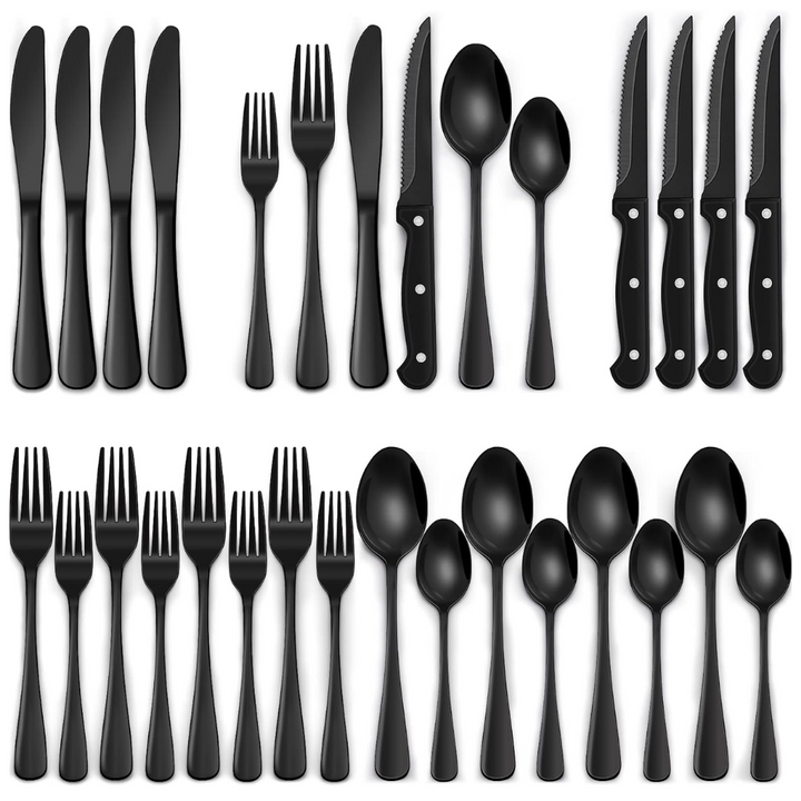 Lisslune | Luxury 24-Piece Black Cutlery Set – Stainless Steel & Dishwasher Safe