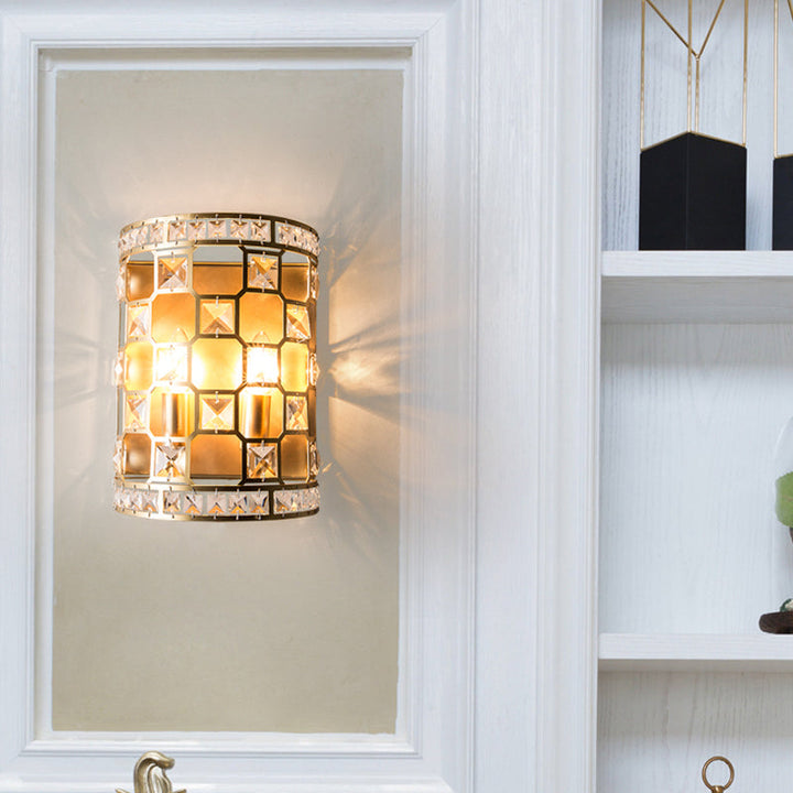 Skørter | Cylindrical Crystal Wall Light Vintage 2 Heads Gold Flush Mount Wall Light for Nightstands
