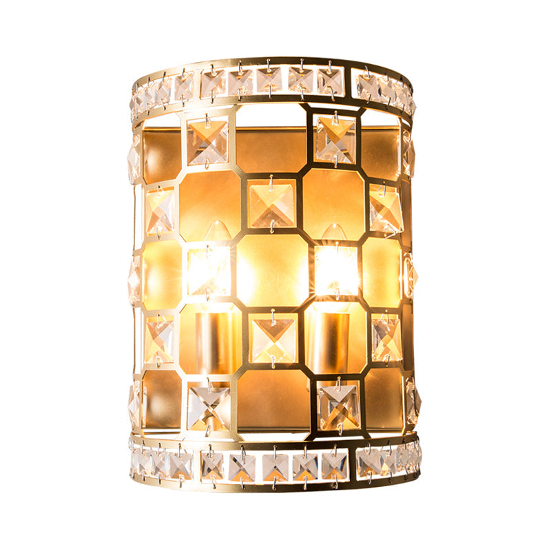 Skørter | Cylindrical Crystal Wall Light Vintage 2 Heads Gold Flush Mount Wall Light for Nightstands