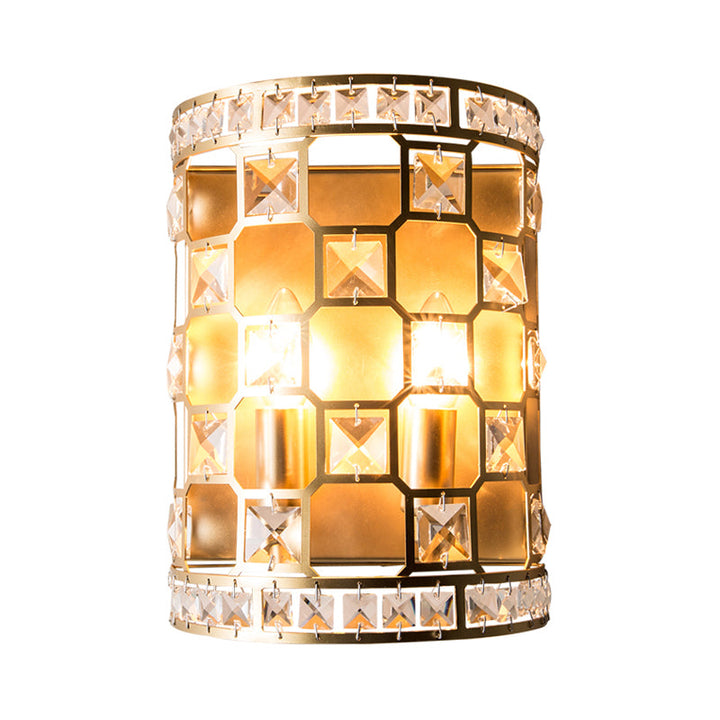 Skørter | Cylindrical Crystal Wall Light Vintage 2 Heads Gold Flush Mount Wall Light for Nightstands
