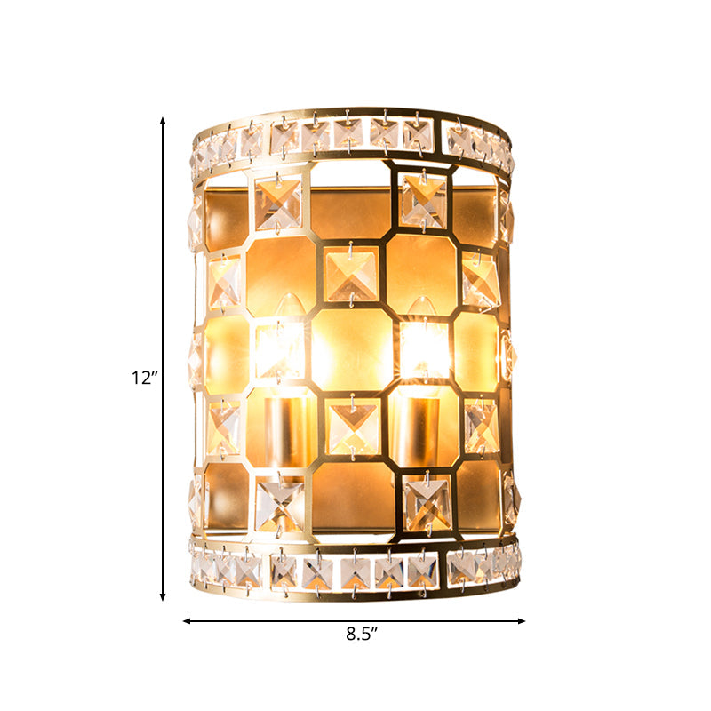 Skørter | Cylindrical Crystal Wall Light Vintage 2 Heads Gold Flush Mount Wall Light for Nightstands