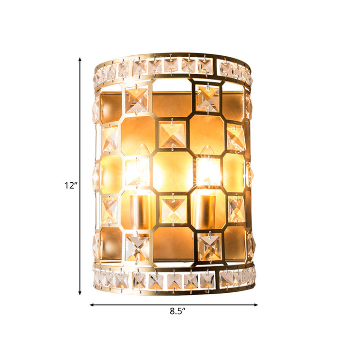 Skørter | Cylindrical Crystal Wall Light Vintage 2 Heads Gold Flush Mount Wall Light for Nightstands