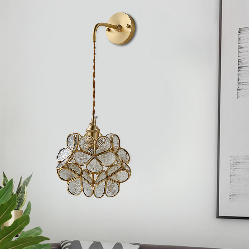 Skørter | 1 Bulb Bedroom Wall Switch Lamp Traditional Wall Lighting with Flower White/Pink/Blue Glass Shade