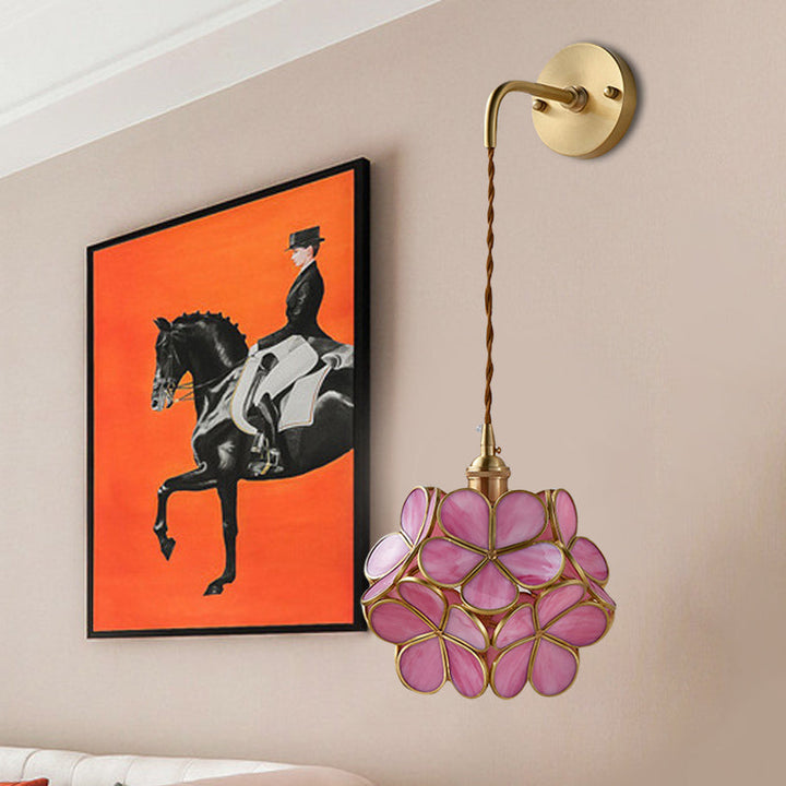 Skørter | 1 Bulb Bedroom Wall Switch Lamp Traditional Wall Lighting with Flower White/Pink/Blue Glass Shade
