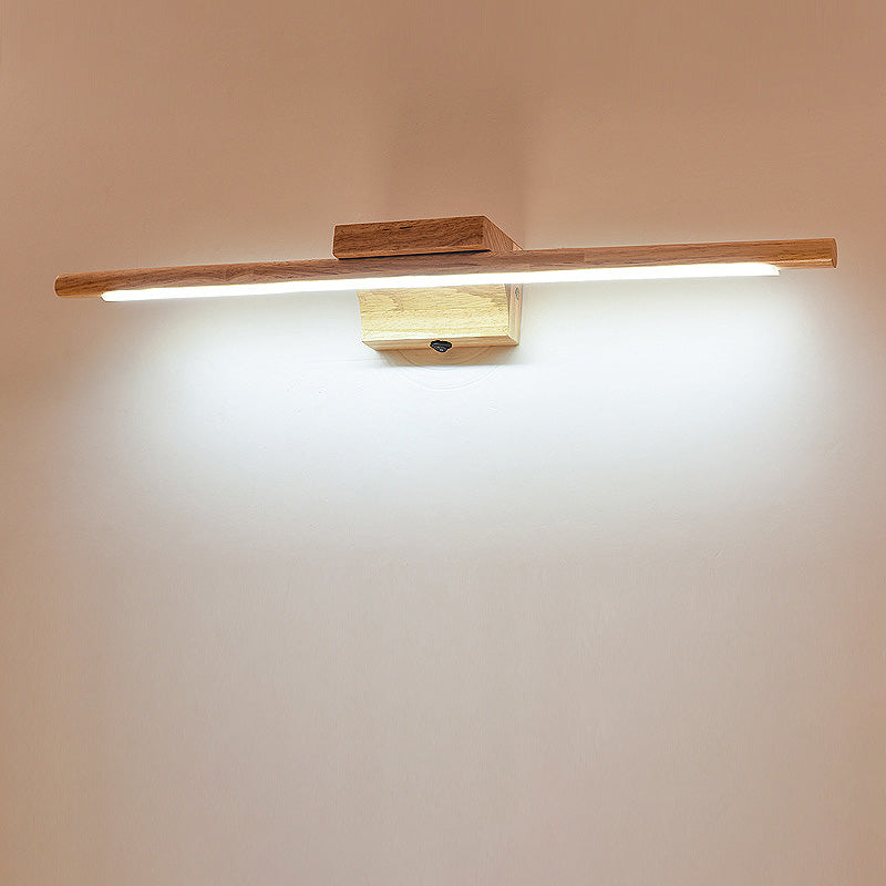 Skørter | Slim Wood Vanity Sconce Lamp Modernist Led Beige Wall Mounted Light Fixture in White/Warm Light
