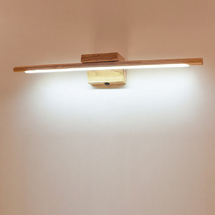 Skørter | Slim Wood Vanity Sconce Lamp Modernist Led Beige Wall Mounted Light Fixture in White/Warm Light