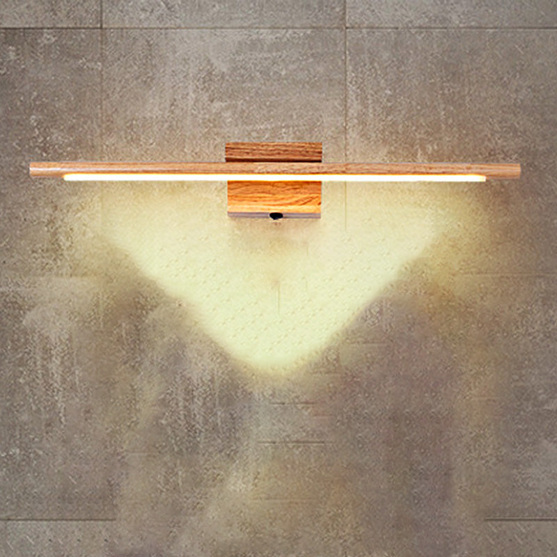 Skørter | Slim Wood Vanity Sconce Lamp Modernist Led Beige Wall Mounted Light Fixture in White/Warm Light