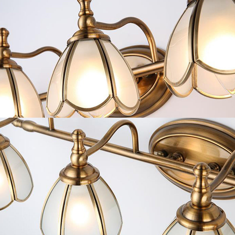Skørter | Dome Vanity Light Colonial Opal Glass 1/2/3/4 Heads Brass Wall Lighting Fixture for Bathroom