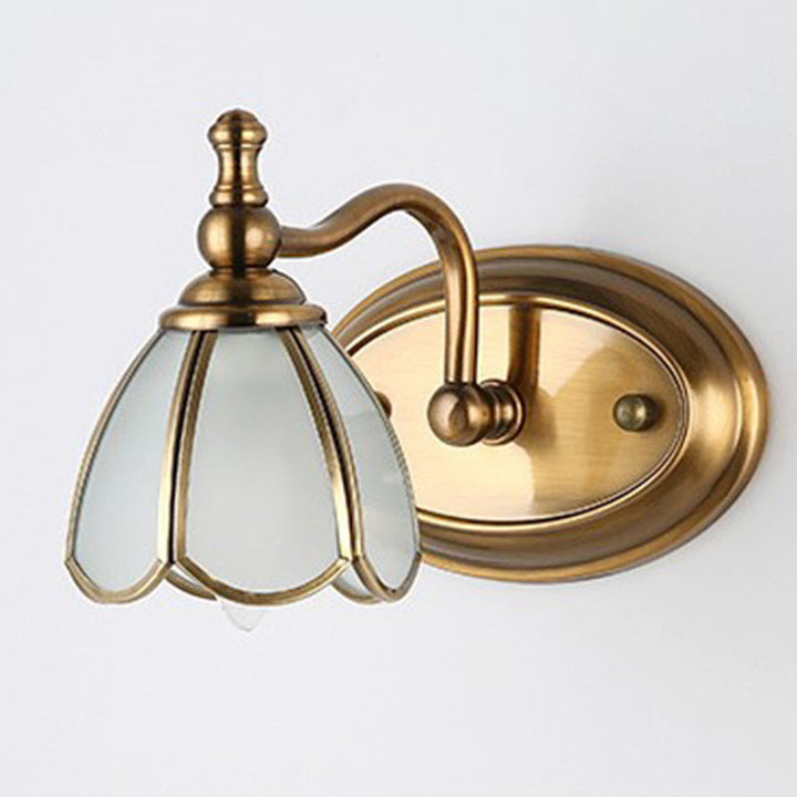 Skørter | Dome Vanity Light Colonial Opal Glass 1/2/3/4 Heads Brass Wall Lighting Fixture for Bathroom