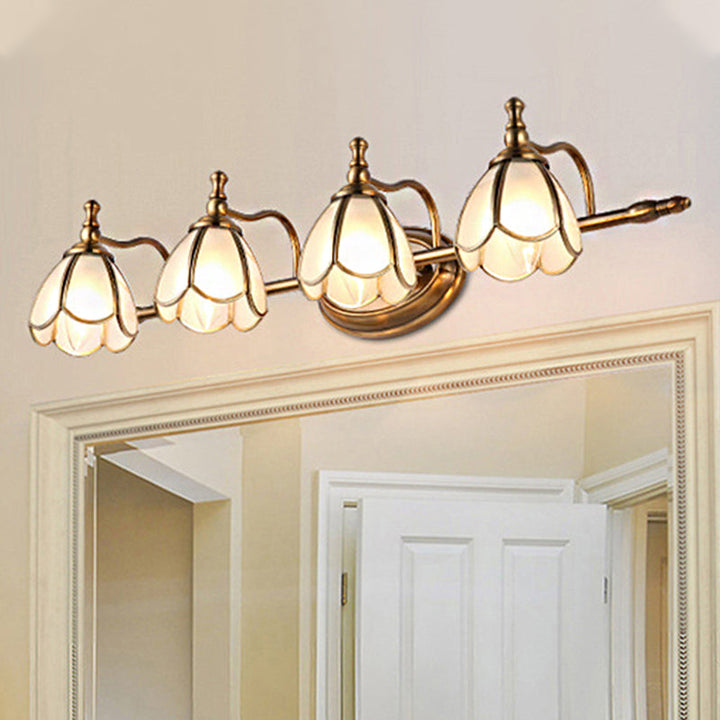 Skørter | Dome Vanity Light Colonial Opal Glass 1/2/3/4 Heads Brass Wall Lighting Fixture for Bathroom