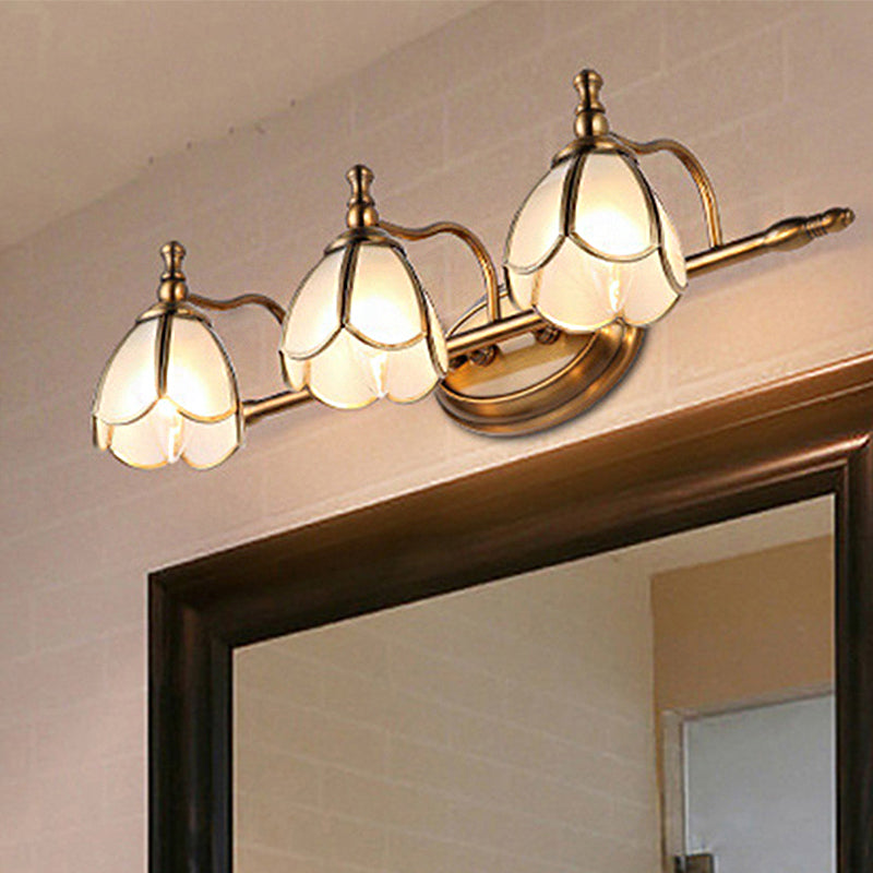 Skørter | Dome Vanity Light Colonial Opal Glass 1/2/3/4 Heads Brass Wall Lighting Fixture for Bathroom