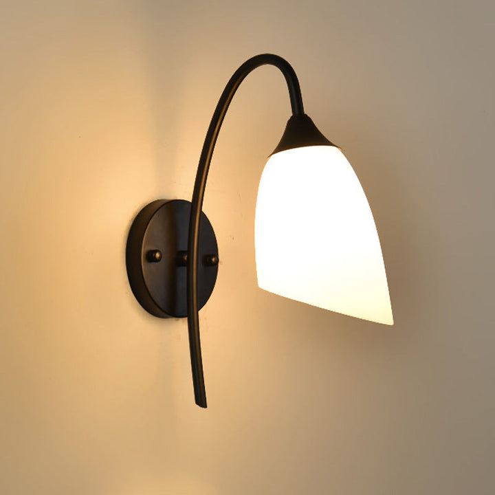 Skørter | Black version Goose neck wall lamp rustic metal 1 light bedroom wall light with milk glass shade