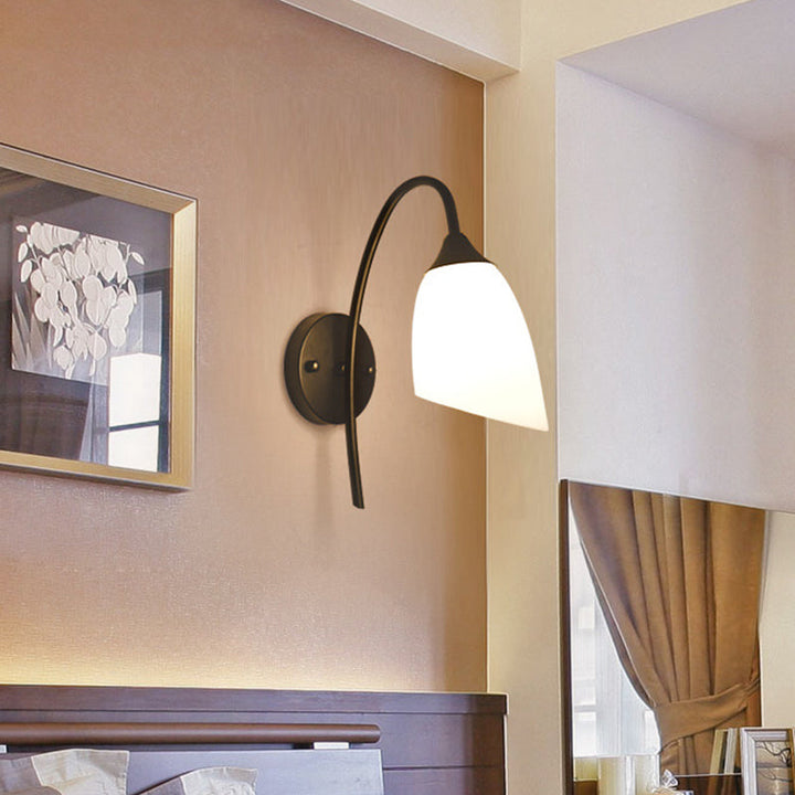 Skørter | Black version Goose neck wall lamp rustic metal 1 light bedroom wall light with milk glass shade
