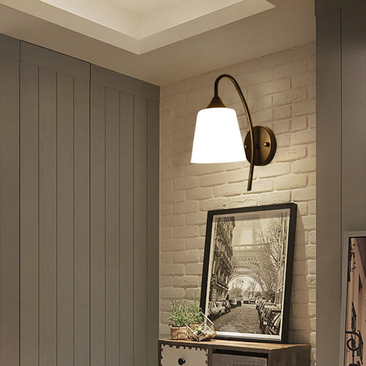 Skørter | Black version Goose neck wall lamp rustic metal 1 light bedroom wall light with milk glass shade